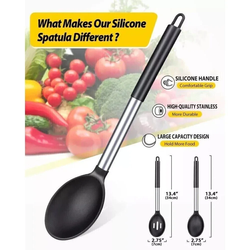 Pack of 2 Large Silicone‎ Cooking Spoons,Non Stick Solid Basting Spoon BundlePro